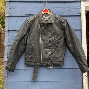 Vintage 80s Black Leather Motorcycle Biker Jacket Unisex Sz 40 Spring Moto